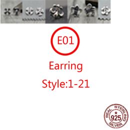 E01 S925 Pure Silver Earrings Earrings Personalized Fashion Punk Hip Hop Style Jewelry Cross Flower Letter Shape Gift for Lovers
