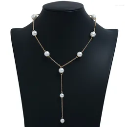 Chains Fashion Simple 10mm White Imitation Pearl Necklace Elegent Women Handmade Jewelry