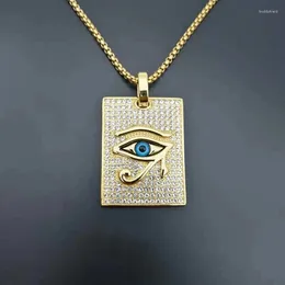 Pendant Necklaces Fashion Egypt Vintage Horus Blue Eye Hip Hop Zircon Rectangular Necklace Men Rock Party Jewellery