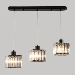 Pendant Lamps Modern Led Lights Crystal Lighting Fixture Dining Room Living Iron Lamp Creative Cube Luminaire Black Luster