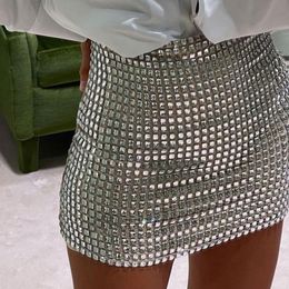 Skirts BKLD Fashion Women Spring Solid Colour Silver Sequin Stitching Casual Mesh Slim Bodycon Mini Skirt Sexy Club Outfits 230331