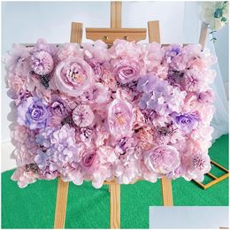 Decorative Flowers Wreaths 40X60Cm Silk Rose 3D Backdrop Wall Wedding Decoration Artificial Flower Dhz8Z