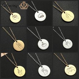 Pendant Necklaces Engraved Language Finger Heart Necklace For Women Gestures Stainless Steel Sister Friends Gifts JewelryPendant