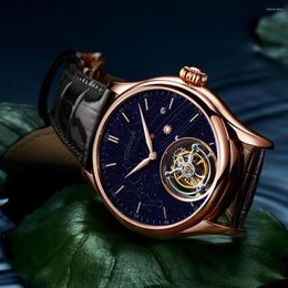 Wristwatches Business Men's Real Tourbillon Movement Hand Wind Leather Strap Mechanical Skeleton Watch For Men Luxury