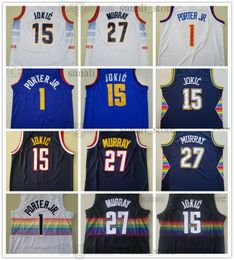 100% Embroidery Mens Basketball Jokic Jerseys 15 Nikola Michael 1 Porter Jr. Jamal 27 Murray Stitched