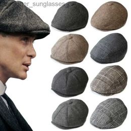 Berets Vintage Newsboy Cs Men Women Berets Hat Classic Plaid Stripe Beret Winter Cotton Flat C British Painter Hats Herringbone HatL231103