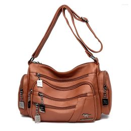 Evening Bags Many Pockets Women Leather Top-handle Bag Luxury Designer Female Shoulder Messenger Shopper Brand Ladies Crossbody Handbags