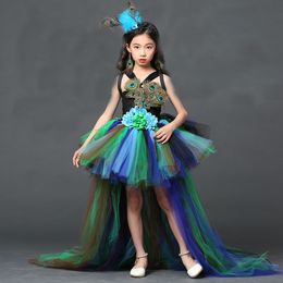 Girl's Dresses Peacock Flower Party Tutu Dresses Children Party Evening Dress Pageant Prom Ball Gown Kids Peacock Feather Halloween Dresses 230403