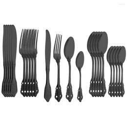 Dinnerware Sets Black Tableware Set 18/10 Stainless Steel 24Pcs Royal Knife Fork Spoon Flatware Cutlery Western Dinner Silverware