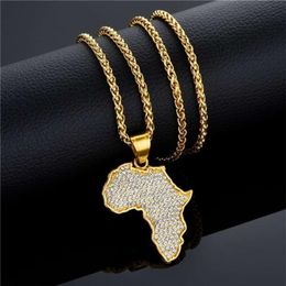 Africa Map Pendant Necklace for Women Men Gold Colour Stainless Steel Ethiopian Jewellery Whole African Maps Hiphop Item N1279 21315a