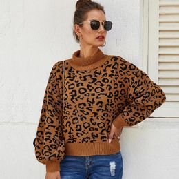 Women's Sweaters Leopard Print Pullover Sweater Loose Korean Style Printed Puff Sleeve Top Arrival Trendy Winter Clothes Women Y2k