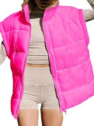 Women's Vests Long Puffer Vest Women Quilted Zip Up Stand Collar Sleeve Winter Oversized Padded Gilet Jacket Coat With Pockets