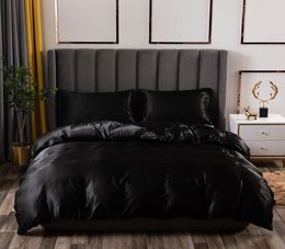 Luxury Bedding Set King Size Black Satin Silk Comforter Bed Home Textile Queen Size Duvet Cover CY2005196764749
