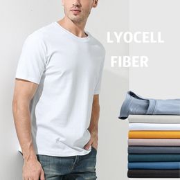 Men's T-Shirts Comfortable and Soft 50.3% Lyocell 49.7% Cotton T-shirt Men's Short Sleeve Classic Fit Men's Antibacterial Solid Crewneck Underwear 230403