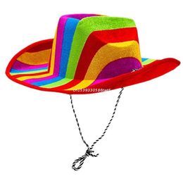Wide Brim Hats Bucket Hats Vintage Fedora Hat Women Men Felt Ladies Cowboy Hats Party Rainbow Colour Western Style Top Bonnet Wedding Party Hat Dropship 230403
