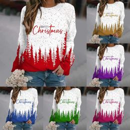 Women's Hoodies Round Neck Long Sleeved Merry Christmas Tree Snowflake Printed Casual Top Hoodie Fleece Pack