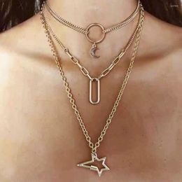 Pendant Necklaces Bohemia Multilayer Moon Star Pendants For Women Men Gold Colour Metal Chain Chocker Necklace Hip Hop Neck Jewellery Gifts