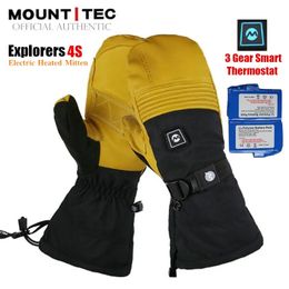 Ski Gloves Explorers 4S Electric Heated Mittens Battery Powered Self Heating Touch Screen Waterproof Goatskin Ski Gloves Moto Riding Gloves 231102