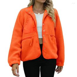 Women's Jackets Autumn Winter Polar Fleece Coats For Women Fashion Sports Casual Solid Colour Buttons Loose Stand Collar Pockets Coat