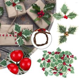 Decorative Flowers 10/20Pcs Artificial Holly Berry Green Leaves Christmas Ornaments Stems Decor Tree Red Party Wreath Xmas Gifts G Y9S7