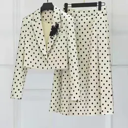 Work Dresses Top Quality Designer Clothing Sets 2023 Spring Autumn Skirt Suit Women Polka Dot Print Long Sleeve Coat Outwear Maxi Skirts