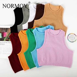 Women's Tanks Camis NORMOV Tank Top Women Seamless Streetwear Rib-Knit Fitness Sports Crop Tops Running Workout Without Pad Vest Top Female Tee P230322