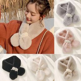 Scarves Winter Pearl Faux Fur Scarf Plush Thickening Warm Solid Colour Ball Cross Student Women's