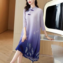 Casual Dresses Elegant Dress Spring Autumn 2023 Cheongsam Style Chinese Women's Pan Button Mid Length Large Size Loose Print Qipao T1874