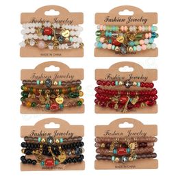 Multilayer Crystal Beads Strand Bracelets For Women Bohemian Owl Tower Heart Elastic Rope Bracelet Pulseira Feminina