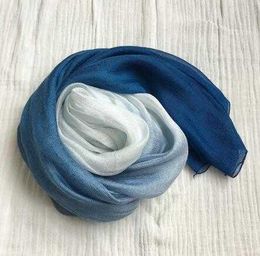 Sarongs Scarves Spring And Autumn Thin Soft Tie Dyed Gradual Blue Scarf Silk Cotton Women Scarves P230403