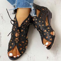 Sandals 2022 wholesale plus size 43 shoelaces gladiator summer boot sandals woman leisure wedge heel comfort women shoes AA230403