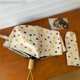 Umbrellas Ins Parasols Women's Umbrella Rain and Shine Automatic Umbrella Polka Dot Umbrella Vinyl Folding Umbrella Korean Fairy Umbrella AA230404