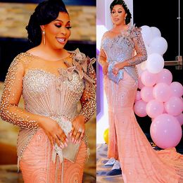 2023 Nov Aso Ebi Arabic Mermaid Pink Prom Dress Crystals Beaded Evening Formal Party Second Reception Birthday Engagement Gowns Dresses Robe De Soiree ZJ68