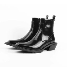 Square Toe Women Chelsea Boots Couple Shoes Waterproof Man Luxury Fashion Boot Chunky Platform Wedge Dress Wedding Botas