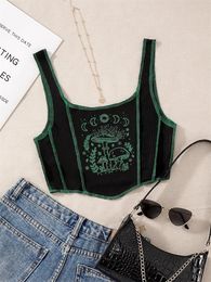 Camisoles Tanks Gothic Grunge Print Crop Tank Top for Women Summer Sleeveless Topstitching Patchwork Asymmetrical Cute Baby Tee Y2K Shirts 230403