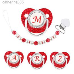 Pacifiers# Red Pacifier Newborn Dummy Luxury Pearls Clip Chain Set Letters Infant Soother Baby Shower Gift Silicone Toddler TeetherL231104