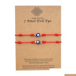 Charm Bracelets 7 Knots Blue Evil Eye Bracelet Paper Card Adjustable Lucky Red String Bracelets Couple Jewellery Friendship 2Psc/Set Dro Dhjd0