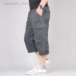 Men's Shorts Men's Casual Long Length Cargo Shorts Multi Pocket Cotton Hot Breeches Capri Pants Tactical Military Shorts Cropped TrousersM230403