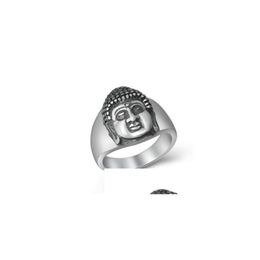 Band Rings 990 Real Sterling Sier Jewellery Men Women Ethnic Scrub Buddha Head Ring Christmas Gift Drop Delivery Jewellery Ring Dhfao