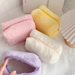 Fuzzy Pencil Bags For Girls Zipper Solid Colour Women's Cosmetic Bag Travel Make Up Toiletry Washing Pouch Plush Pen