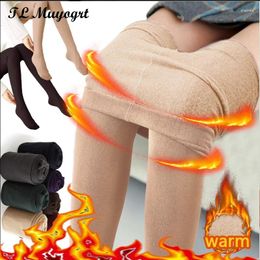 Women Socks High Waist Winter Warm Leggings For Thermal Pants Polar Pantyhose Sock Lined Velvet Tights Skin Effect Wool
