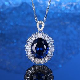 Chains S925 Sterling Silver High Carbon Diamond Cut Luxury Retro Blue Gem Necklace Women's Jewellery Free Delivery