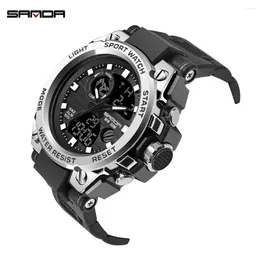 Wristwatches SANDA Top Brand Sports Men's Watches Luxury Military Double Display Quartz Watch Men Waterproof Male Clock Relogio Masculino