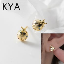 925 Sterling Silver Stud Cute Seven-star Ladybug Coloured Zircon Stud Earrings for Women Fashion Statement Gold Party Jewellery