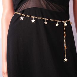 Belts Star Gold Metal Belt For Women Thin Slim Long Adjustable Chain Belts Female Star Tassel Decorative Lady Waistband Z0404