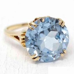 Couple Rings Simple Fashionable 18K Gold Light Blue Diamond Female Romantic Ring Engagement Bride Princess Love Drop Dhgarden Dhijl