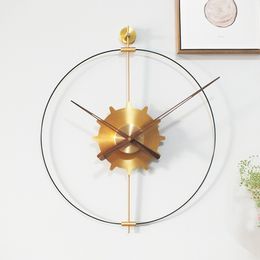 Nordic light luxury net celebrity personality Spanish decorative large wall clock living room dining room Creative modern gear art wall hanging