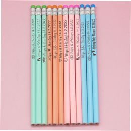 Party Favor 20/50/100 Personalized Colored Wood Pencil Customized School Decorative Pen with Eraser Wedding Gift Baby Shower 19CM 230404