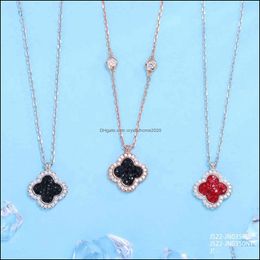 Pendant Necklaces Trendy Girl Jewellery Rose Gold Choker 925 Sterling Sier Black Zircon Brand Four Leaf 4 Clover Necklace Drop Deliver Otdsx