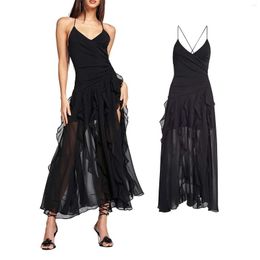 Casual Dresses Sexy Women Mesh Sleeveless Dress Black Sling Female Summer 2023 V-Neck Off Shoulder Vest Long